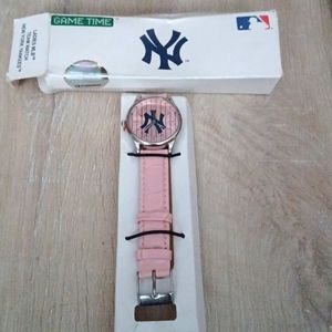New York Yankees Ladies Watch Pink Leather Band Gametime MLB